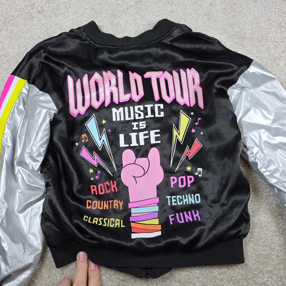 DreamWorks Trolls World Tour Kids Jacket Size 7/8 Black Silver Bomber Coat